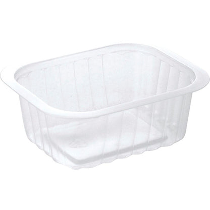 Το PP-Schälchen Transparent PP 138x114 της Duni GmbH είναι ένα καθαρό, ορθογώνιο δοχείο τροφίμων με ελαφρώς αυλακωτές πλευρές και ένα ευρύ, επίπεδο χείλος, απεικονισμένο σε λευκό φόντο.