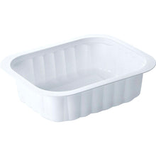 Das Duni GmbH PP-Schälchen Weiß PP 138x114 ist ein weißes, rechteckiges Speisetablett mit leicht ausgestellten Seiten und breitem Rand, abgebildet auf einem einfarbigen Hintergrund.