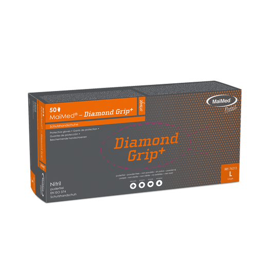 MaiMed-Diamond Grip+ πορτοκαλί, μη αποστειρωμένο, pf γάντι νιτριλίου χωρίς λατέξ