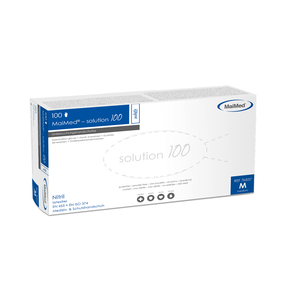 MaiMed-solution 100 λευκό μη αποστειρωμένο, pf γάντι χωρίς λατέξ, λευκό, 100 τεμάχια/κουτί
