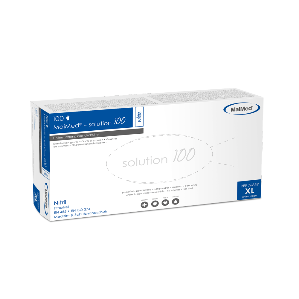 MaiMed-solution 100 λευκό μη αποστειρωμένο, pf γάντι χωρίς λατέξ, λευκό, 100 τεμάχια/κουτί