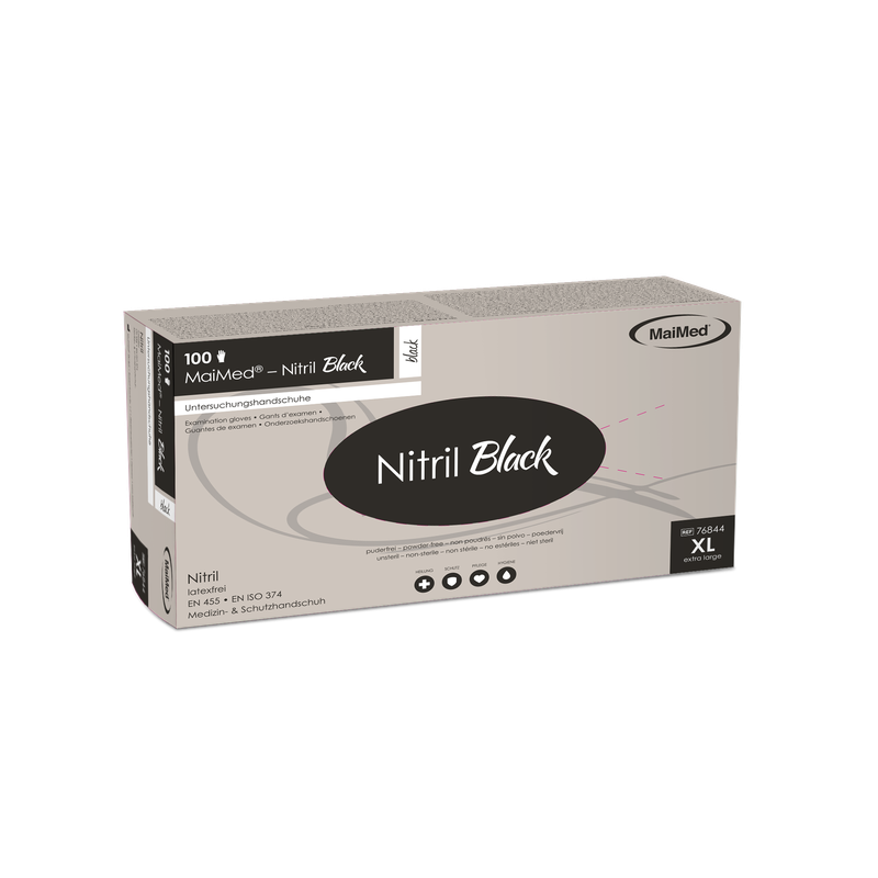 MaiMed-Nitrile Black μαύρο, μη αποστειρωμένα γάντια χωρίς σκόνη, χωρίς λάτεξ 100 τεμάχια/κουτί