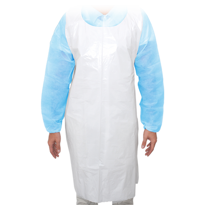 MaiMed-Apron Light PE, ποδιά από PE 75x120cm λευκή, 100 τεμάχια/συσκευασία, φραγμένη, λεία επιφάνεια | Συσκευασία (100 τεμάχια)
