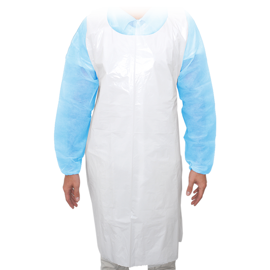 MaiMed-Apron Light PE, ποδιά από PE 75x120cm λευκή, 100 τεμάχια/συσκευασία, φραγμένη, λεία επιφάνεια | Συσκευασία (100 τεμάχια)