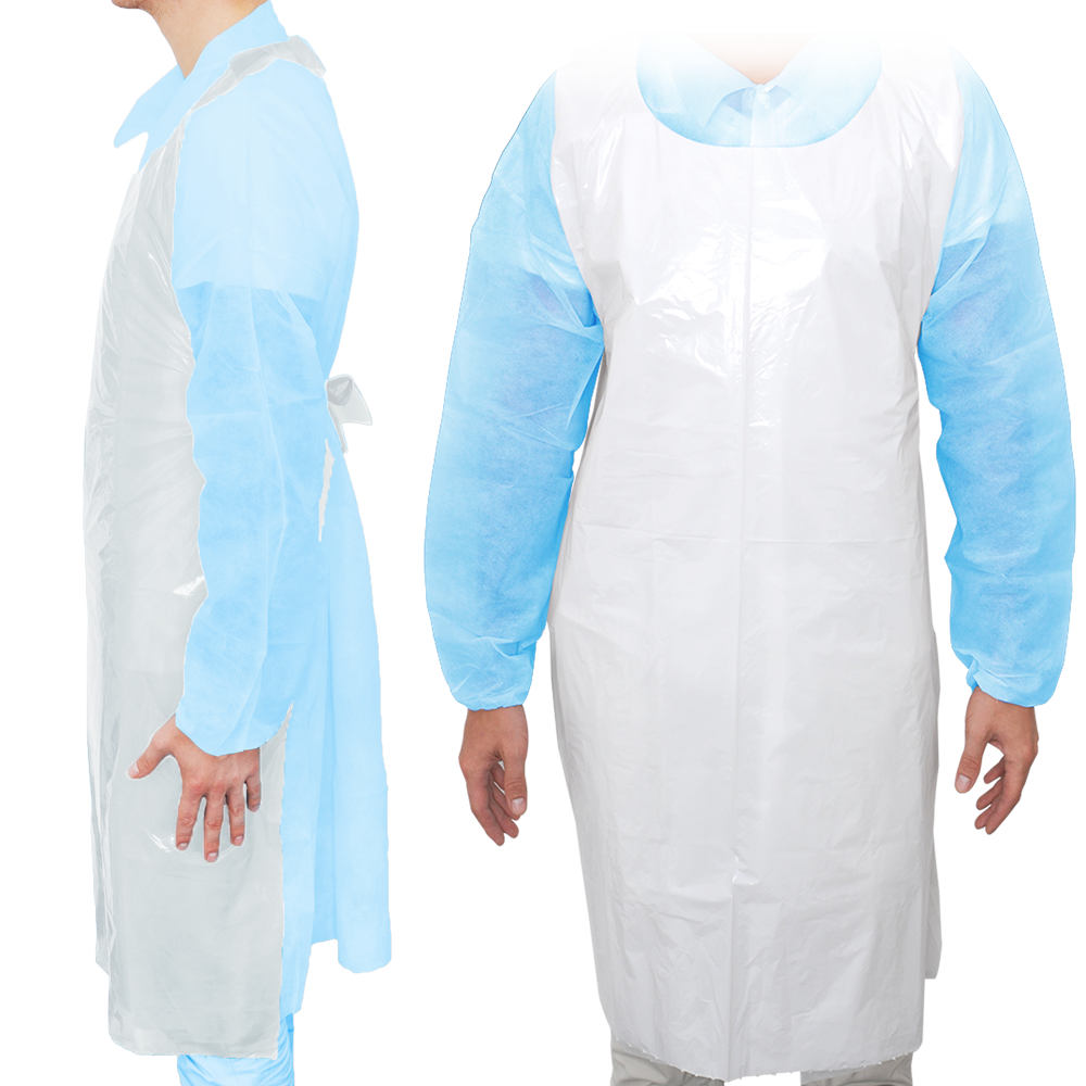 MaiMed-Apron Light PE, ποδιά από PE 75x120cm λευκή, 100 τεμάχια/συσκευασία, φραγμένη, λεία επιφάνεια | Συσκευασία (100 τεμάχια)