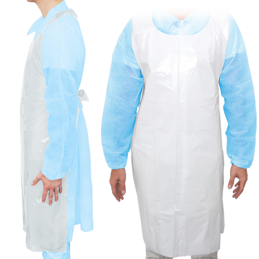 MaiMed-Apron Light PE, ποδιά από PE 75x120cm λευκή, 100 τεμάχια/συσκευασία, φραγμένη, λεία επιφάνεια | Συσκευασία (100 τεμάχια)