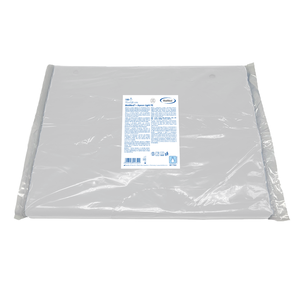 MaiMed-Apron Light PE, ποδιά από PE 75x120cm λευκή, 100 τεμάχια/συσκευασία, φραγμένη, λεία επιφάνεια | Συσκευασία (100 τεμάχια)