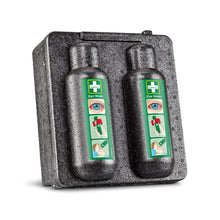 Η θερμοθήκη Orkla Wound Care AB για πλύσιμο ματιών 500x2 (1 συσκευασία, χαρτοκιβώτιο) προσφέρει ασφαλή αποθήκευση για μπουκάλια πλύσης ματιών με σαφείς οδηγίες και εικόνες - ιδανική για πρώτες βοήθειες σε τραυματισμούς ματιών.