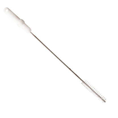 Η Haug Bürsten KG Rohrbürste με V2A ανοξείδωτο σύρμα, PP/PBT σκληρό 500 x Ø20 mm σε λευκό είναι ιδανική για επαγγελματικό καθαρισμό σωλήνων. Διαθέτει μακρύ ανοξείδωτο στέλεχος με λευκές τρίχες, που απεικονίζονται σε ένα μονόχρωμο φόντο.