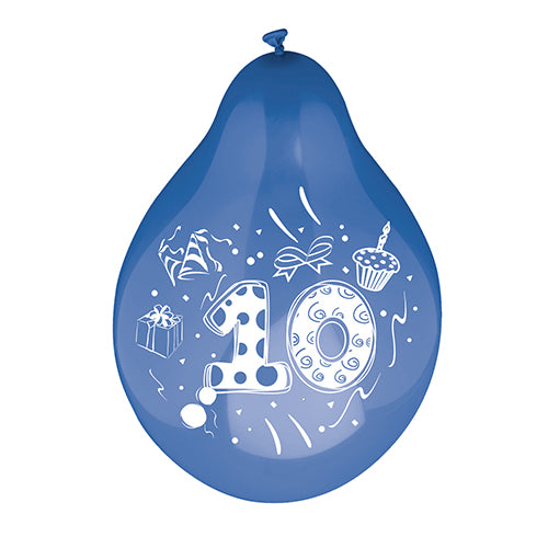 Ένα μπαλόνι αριθμών της εταιρείας PAPSTAR GmbH (Ø 25 cm, σε διάφορα χρώματα) με λευκό «10», κουτί δώρου, καπέλο πάρτι, cupcake και κονφετί - ιδανικό για τις εορταστικές εκδηλώσεις των 10ων γενεθλίων ή της επετείου.