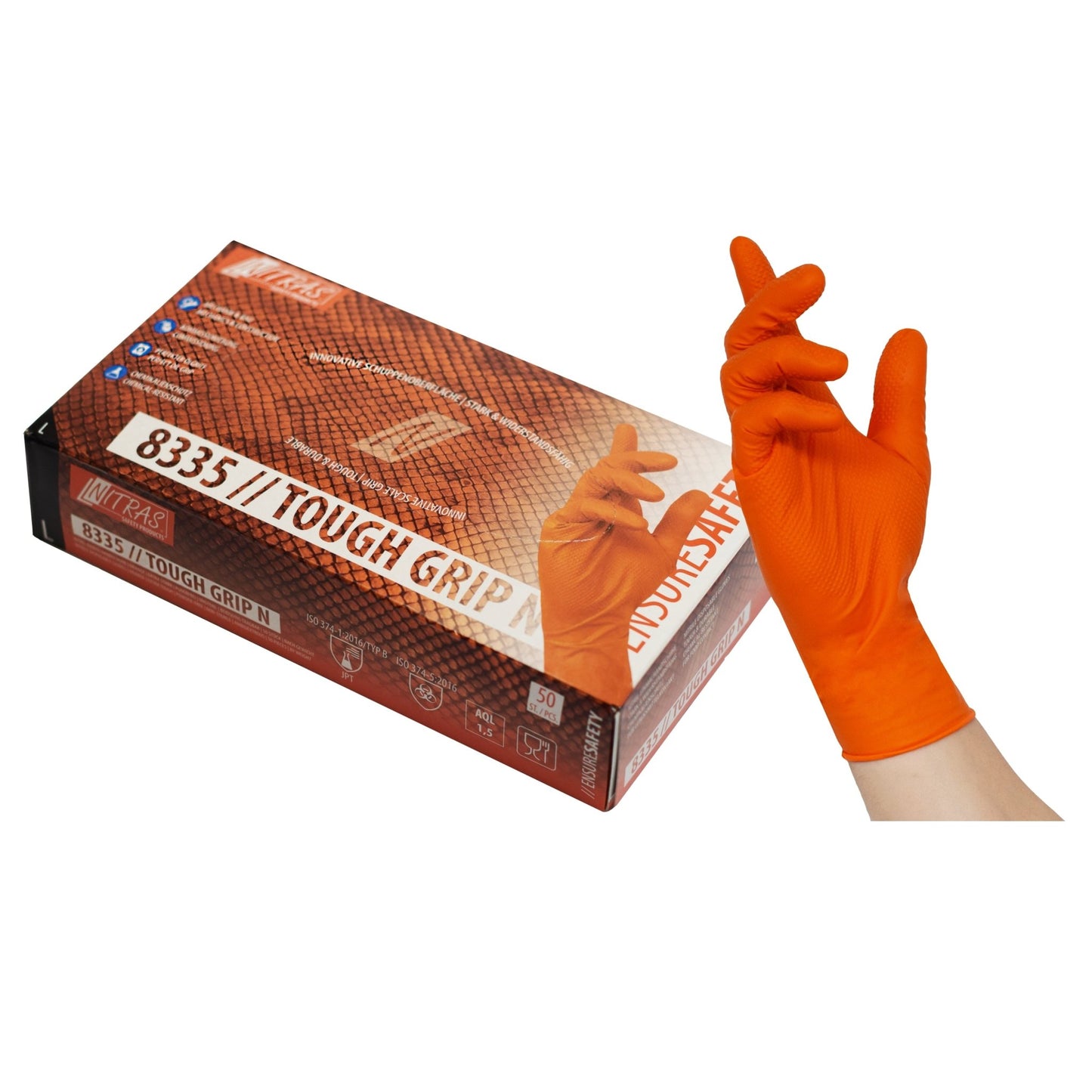 NITRAS TOUGH GRIP N, γάντια μιας χρήσης νιτριλίου, πορτοκαλί
