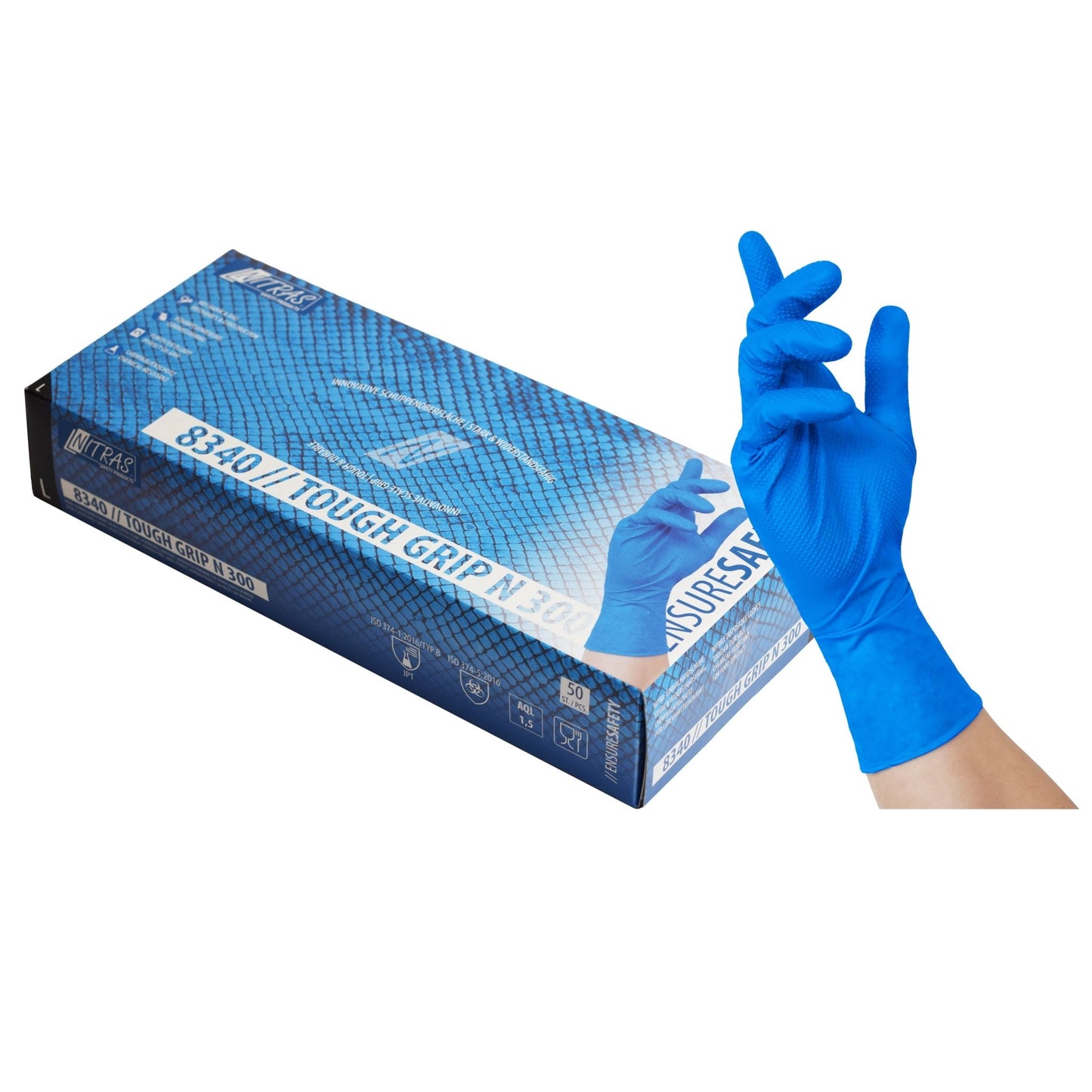 NITRAS TOUGH GRIP N 300, γάντια μιας χρήσης νιτριλίου, μπλε