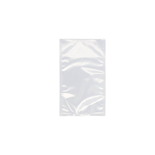 Ένας Starpak 100 Siegelrandbeutel, PA/PE διαφανής από Starpak βρίσκεται επίπεδος σε ένα λευκό φόντο. Ο καθαρός πλαστικός σάκος δείχνει ελαφρές πτυχές και αντανακλάσεις, τέλειος για αποθήκευση τροφίμων με θάλαμο κενού.