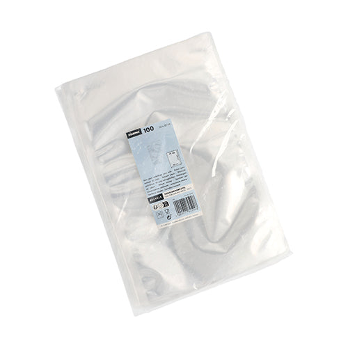 Σακούλες Starpak 100, PA/PE διαφανείς (40 x 30 cm) σε διαφανή πλαστική συσκευασία, σφραγισμένες με μια μπλε-λευκή ετικέτα Starpak με μάρκα, ποσότητα και γραμμωτό κώδικα.