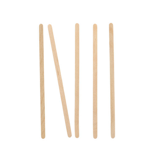 Πέντε PAPSTAR ξύλινα αναδευτήρια "pure" (14 cm) της PAPSTAR GmbH είναι τοποθετημένα κάθετα σε λευκό φόντο, με το δεύτερο αναδευτήριο από αριστερά να έχει κλίση διαγώνια προς τα δεξιά.