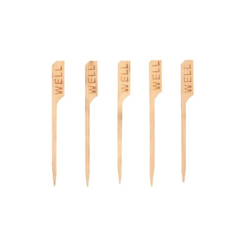 Πέντε PAPSTAR 250 δείκτες μπριζόλας 9 εκ. της PAPSTAR GmbH, ο καθένας με την εγχάραξη «WELL», είναι διατεταγμένοι σε σειρά, ιδανικοί για εστιατόρια, για να επισημαίνουν σαφώς τις καλοψημένες μπριζόλες.