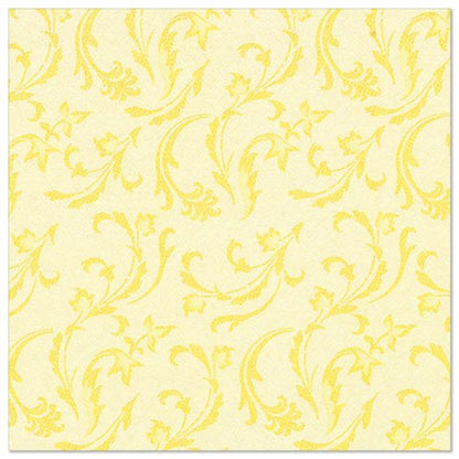 Οι PAPSTAR GmbH 50 χαρτοπετσέτες "ROYAL Collection" (40 x 40 εκ., κίτρινες, 1/4-πτυχή) παρουσιάζουν ένα κίτρινο λουλουδάτο και κλαδιωτό μοτίβο σε ανοιχτό κίτρινο φόντο - ιδανικό για το κομψό στρώσιμο του τραπεζιού.