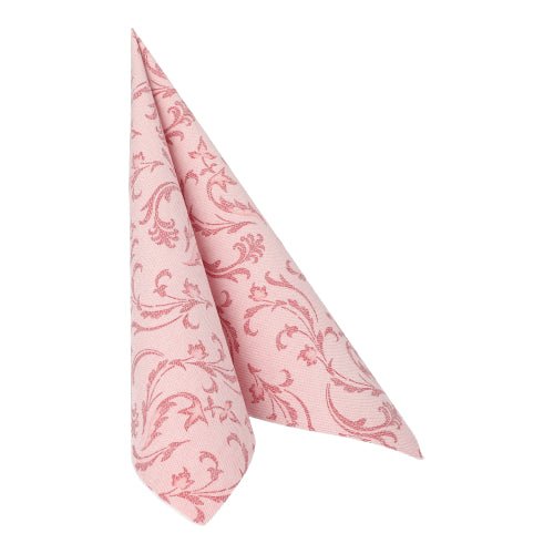 Μια μπορντό PAPSTAR-πετσέτα από τη συλλογή ROYAL (40 x 40 cm, 1/4-πτυχή) της PAPSTAR GmbH είναι διπλωμένη κάθετα σε τριγωνικό σχήμα και στέκεται σε απλό λευκό φόντο.