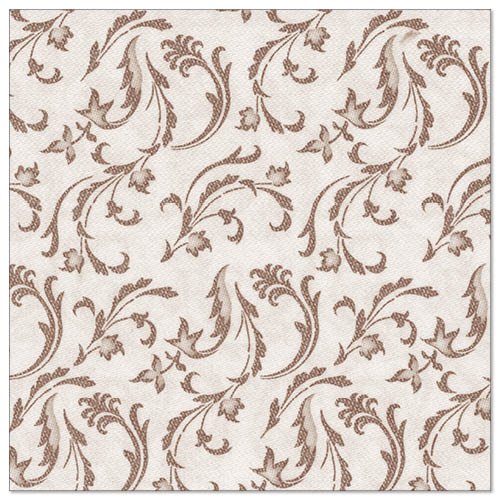 Οι PAPSTAR 50 χαρτοπετσέτες "ROYAL Collection" 1/4-πτυχή 40 x 40 cm καφέ της PAPSTAR GmbH παρουσιάζουν ένα καφέ μοτίβο λουλουδιών και φύλλων με στροβιλιζόμενα κλαδιά και μικρά άνθη, που είναι ομοιόμορφα κατανεμημένα στην επιφάνεια.