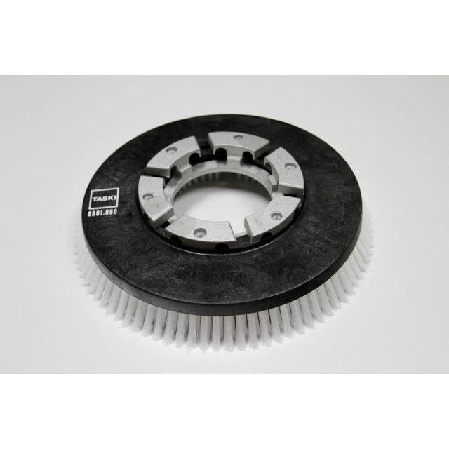 Η βούρτσα τριψίματος Nylon (35 cm) της Diversey Deutschland GmbH & Co. OHG είναι μια στρογγυλή βούρτσα τριψίματος με λευκές τρίχες για το swingo 2500, επισημασμένη με "TASKI 8501.080", σχεδιασμένη για σκληρά δάπεδα. Ένα κομμάτι ανά συσκευασία, απεικονίζεται σε μονόχρωμο λευκό φόντο.