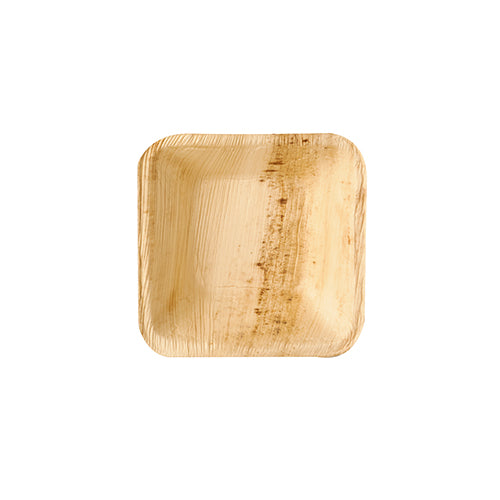 Μια στρογγυλή πιατέλα από φύλλο φοινικιάς από τη σειρά Pure της PAPSTAR GmbH, από ψηλά. Η φιλική προς το περιβάλλον πιατέλα μιας χρήσης είναι μέρος ενός πακέτου των 25 και ιδανική για βιώσιμες εκδηλώσεις. Βρίσκεται σε απλό λευκό φόντο.