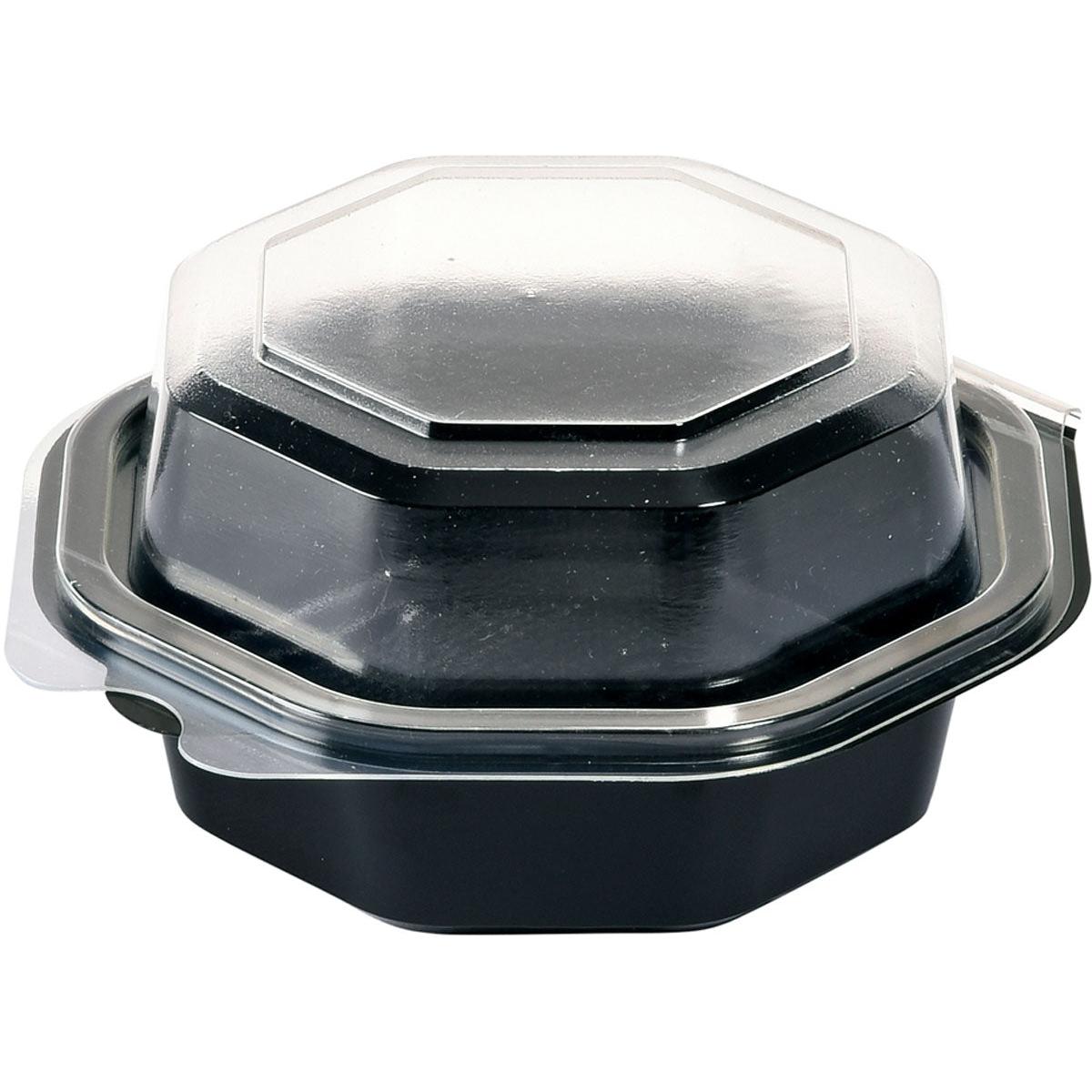 Το Octaview® Μαύρο/Διαφανές PS 118x118x60 Δοχείο φαγητού της Duni GmbH με μαύρο πάτο και διαφανές, εξάγωνο καπάκι είναι ιδανικό για την ασφαλή μεταφορά γευμάτων και το catering. Συσκευασία: 375 τεμάχια.