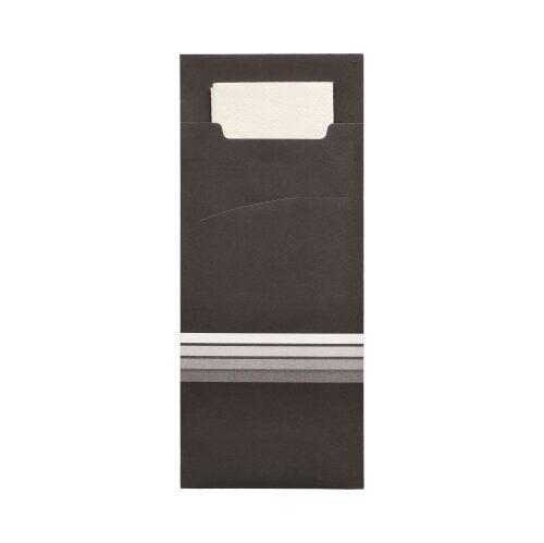 Οι PAPSTAR 520 θήκες μαχαιροπήρουνων (20 x 8,5 cm), μαύρες με λευκή ένθεση και τρεις ασημένιες γραμμές, είναι κατασκευασμένες από υψηλής ποιότητας υλικό και περιλαμβάνουν μια αντίστοιχη 2-στρώσεων χαρτοπετσέτα (33 x 33 cm). Κατασκευαστής: PAPSTAR GmbH.