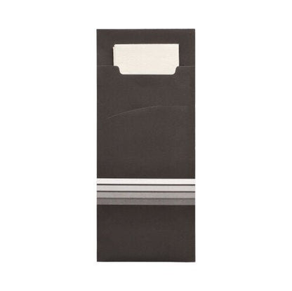 Οι PAPSTAR 520 θήκες μαχαιροπήρουνων (20 x 8,5 cm), μαύρες με λευκή ένθεση και τρεις ασημένιες γραμμές, είναι κατασκευασμένες από υψηλής ποιότητας υλικό και περιλαμβάνουν μια αντίστοιχη 2-στρώσεων χαρτοπετσέτα (33 x 33 cm). Κατασκευαστής: PAPSTAR GmbH.