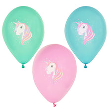 PAPSTAR 6 Luftballons farbig sortiert Ø 29 cm von PAPSTAR GmbH: Enthält grüne, blaue und rosa Luftballons, jeweils mit einem weißen Einhorn mit pastellfarbener Regenbogenmähne und weißen Sternen um den Kopf.