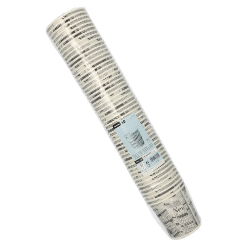 Starpak 50 κύπελλο σνακ "To Go" από σταθερό χαρτόνι στο σχέδιο εφημερίδας (470 ml, ø 9,9 cm) σε διαφανή σωλήνα με μπλε ετικέτα στην μπροστινή πλευρά.