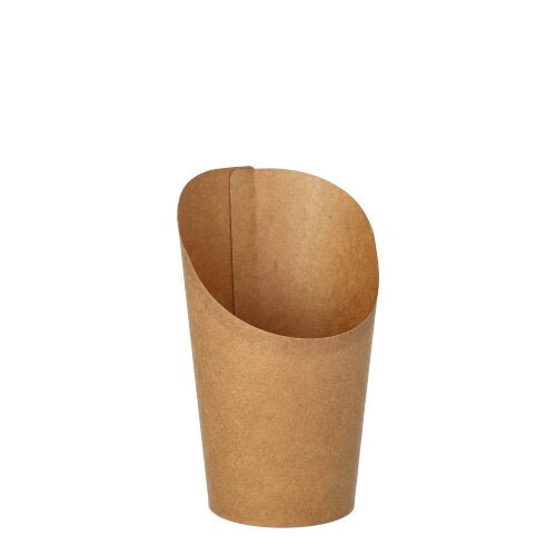 Οι PAPSTAR GmbH 50 Wrap Cups από καφέ χαρτί με λοξό άκρο είναι οικολογικά και ιδανικά για πάρτι και εκδηλώσεις. Το προϊόν βρίσκεται μπροστά σε λευκό φόντο.