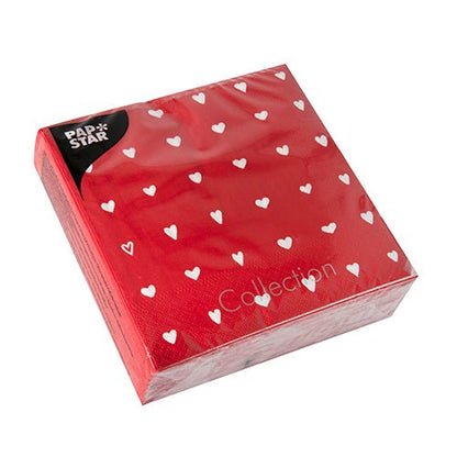 Ένα πακέτο των 50 PAPSTAR χαρτοπετσετών 1/4-πτυχή, 33x33 cm, στο όμορφο σχέδιο καρδιάς της PAPSTAR GmbH, έρχεται σε μια διαφανή πλαστική συσκευασία με την εκτύπωση "Collection" και "Pap Star".