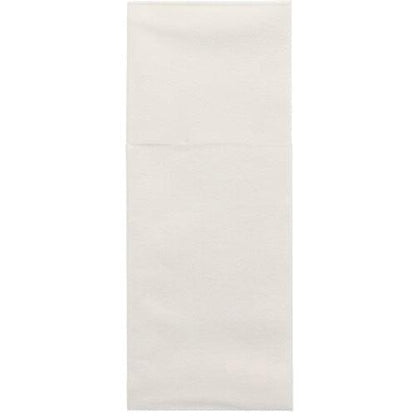 Eine Starpak 100 Bestecktaschen Airlaid-Serviette (40x48 cm, mit Besteckfalz) wird ungefaltet vor einem weißen Hintergrund präsentiert und zeigt eine Faltlinie – ideal für Tischdekoration oder als stilvolle Bestecktasche.
