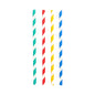 Fünf PAPSTAR 100 Shake-Halme, Papier Ø 8 mm (von PAPSTAR GmbH) in Weiß und grünen, roten, gelben, blauen und einem weiteren gelben Streifen sind vertikal und gleichmäßig verteilt auf weißem Grund angeordnet.