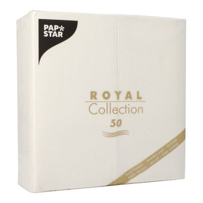 Η συλλογή ROYAL της PAPSTAR Το GmbH περιλαμβάνει 50 λευκές χαρτοπετσέτες (40x40 εκ., 1/8 πτυχή), οι οποίες, χάρη στο απλό και κομψό τους σχεδιασμό, είναι ιδανικές για ένα κομψά στρωμένο τραπέζι.