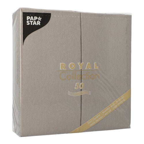 Μια σφραγισμένη συσκευασία με 50 γκρι PAPSTAR Πετσέτες από τη «ROYAL Collection», διπλωμένες σε 1/8, 40 x 40 εκ. – ιδανικές για κομψά στρωμένα τραπέζια.