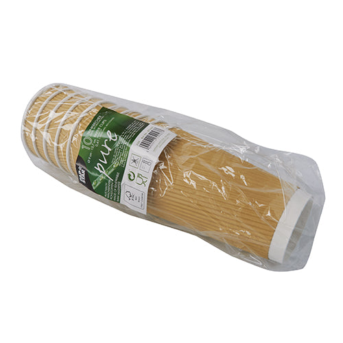 Ένας σωρός από PAPSTAR GmbH χάρτινα ποτήρια (Ø 9 cm, 13,7 cm ύψος, Ripple Wall) σε διαφανές πλαστικό με πράσινη-λευκή ετικέτα προϊόντος· η συσκευασία περιέχει 10 κομμάτια.