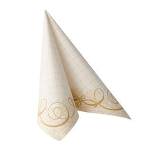 Μια διπλωμένη, χρυσή PAPSTAR ROYAL Collection χαρτοπετσέτα 1/4-πτυχή (40 x 40 cm) της PAPSTAR GmbH στέκεται όρθια σε λευκό φόντο.