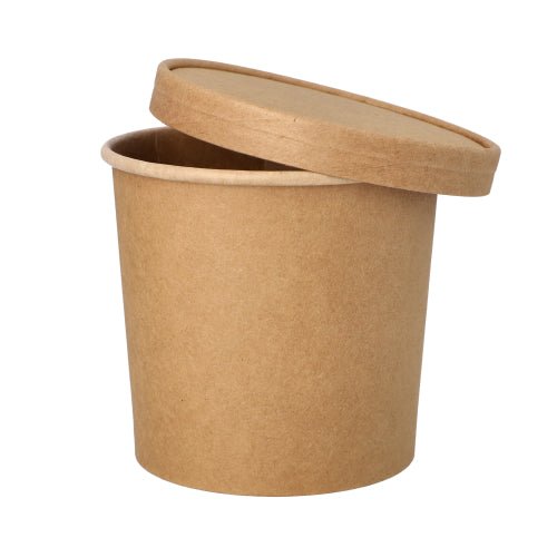 Ένα PAPSTAR μπολ σούπας από χαρτόνι, καφέ, Ø 11,5 cm, 11 cm ύψος (760 ml) με αντίστοιχο καπάκι από την PAPSTAR GmbH βρίσκεται ελαφρώς κεκλιμένο ανοιχτό μπροστά από λευκό φόντο. Η συσκευασία περιέχει 25 τεμάχια.