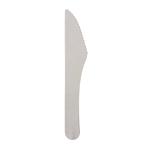 Das PAPSTAR 100 Messer, Papier "pure" 15,8 cm weiss von PAPSTAR GmbH sind nachhaltige Einwegmesser mit geradem Griff und einseitigem Wellenschliff – umweltfreundlich präsentiert in einer Faltschachtel mit 100 Stück.
