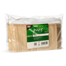 1.000 τεμάχια PAPSTAR ξύλινων σουβλακιών Fingerfood "pure" (Ø 3 mm, 10 cm) της PAPSTAR GmbH από διαφανές πλαστικό με πράσινη-λευκή ετικέτα, ιδανικά για την γαστρονομία.