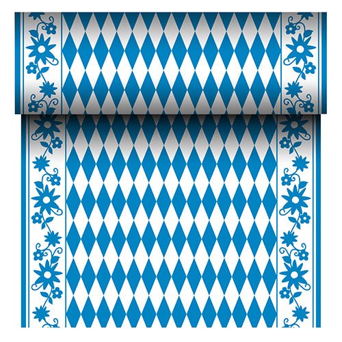 Ο PAPSTAR διάδρομος τραπεζιού Airlaid "Bayrisch Blau" (24 m x 40 cm) της PAPSTAR GmbH είναι ένας διάδρομος τραπεζιού που μοιάζει με ύφασμα με μπλε-λευκό κέντρο ρόμβων και μπλε περίγραμμα λουλουδιών. Το ρολό αποκαλύπτει το επαναλαμβανόμενο βαυαρικό μοτίβο του κατά την αποτύλιξη.