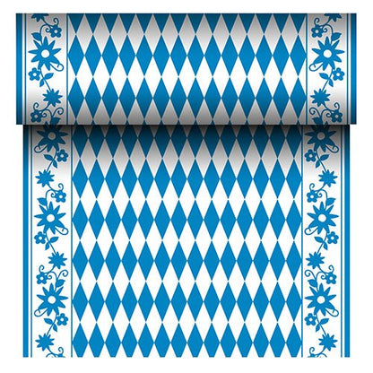 Ο PAPSTAR διάδρομος τραπεζιού Airlaid "Bayrisch Blau" (24 m x 40 cm) της PAPSTAR GmbH είναι ένας διάδρομος τραπεζιού που μοιάζει με ύφασμα με μπλε-λευκό κέντρο ρόμβων και μπλε περίγραμμα λουλουδιών. Το ρολό αποκαλύπτει το επαναλαμβανόμενο βαυαρικό μοτίβο του κατά την αποτύλιξη.