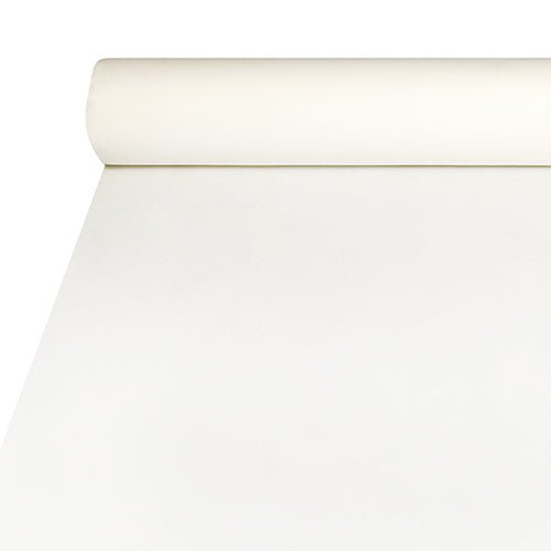 Το τραπεζομάντιλο Starpak από Airlaid (20m x 1,2m) σε λευκό προσφέρει μια εμφάνιση που μοιάζει με ύφασμα, είναι ανθεκτικό και εύκολο στη φροντίδα· η αρχή του ρολού βρίσκεται στην επάνω άκρη της εικόνας.