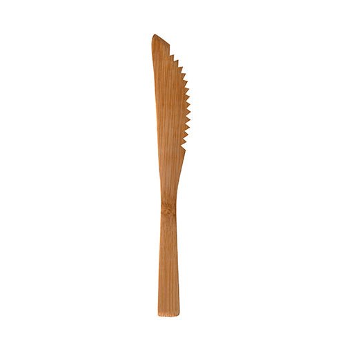 Το PAPSTAR μαχαίρι από μπαμπού "pure" (16 cm) της PAPSTAR GmbH, φιλικό προς το περιβάλλον και σταθερό, εμφανίζεται σε λευκό φόντο - ένα πρακτικό μαχαίρι μιας χρήσης σε πακέτο των 10 τεμαχίων.