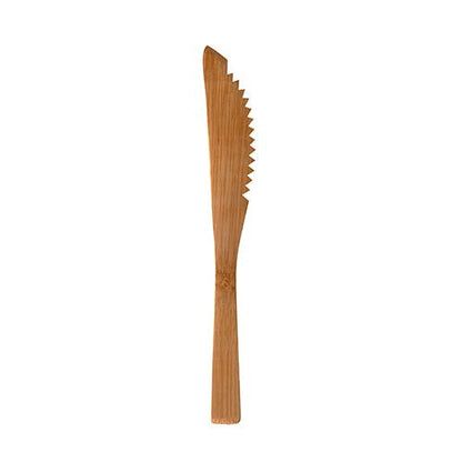 Το PAPSTAR μαχαίρι από μπαμπού "pure" (16 cm) της PAPSTAR GmbH, φιλικό προς το περιβάλλον και σταθερό, εμφανίζεται σε λευκό φόντο - ένα πρακτικό μαχαίρι μιας χρήσης σε πακέτο των 10 τεμαχίων.