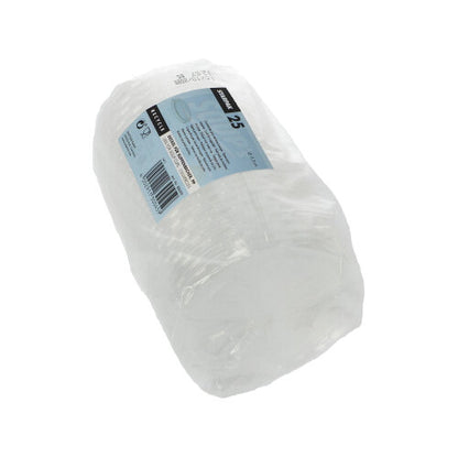 Μια συσκευασία τυλιγμένη σε διαφανές πλαστικό με 25 διαφανή καπάκια Starpak "To Go"-PP (διάμετρος 11,5 cm) με μια μπλε-λευκή ετικέτα με πληροφορίες προϊόντος.