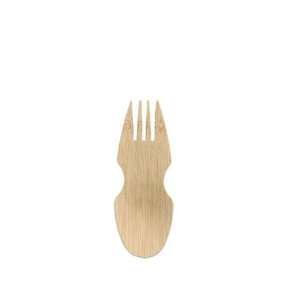 Der PAPSTAR Göffel aus Bambus "pure" (8,5 cm), kombiniert Löffel und Gabel in einem, ideal für Fingerfood. Enthält 50 Stück in Faltschachtel - nachhaltiges Partyzubehör von PAPSTAR GmbH.