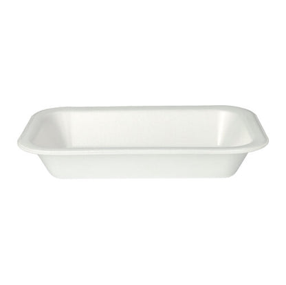 Die Starpak 100 Siegelschalen sind schlichte, rechteckige, weiß laminierte XPS-Lebensmittelschalen mit leicht erhöhten Rändern von Starpak – ideal für den Einsatz in der Gastronomie und auf dem Foto vor weißem Hintergrund abgebildet.