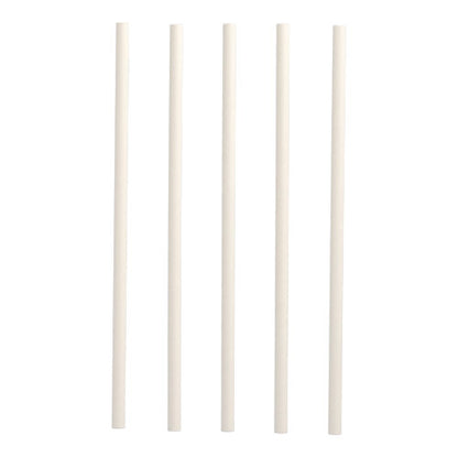 Πέντε PAPSTAR καλαμάκια Shake από χαρτί (Ø 8 mm, 25 cm) της PAPSTAR GmbH είναι τοποθετημένα κάθετα σε λευκό φόντο και προσφέρουν μια βιώσιμη εναλλακτική σε παραδοσιακά καλαμάκια.